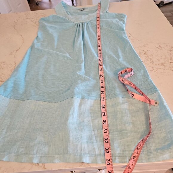 2/$30 Tommy Bahama Arden Flounce Dress Sleeveless Mixed Media Blue Linen - Picture 12 of 14